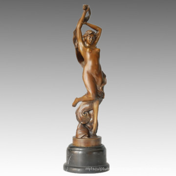 Dancer Bronze Sculpture Nude Girl Carving Brass Statue TPE-077